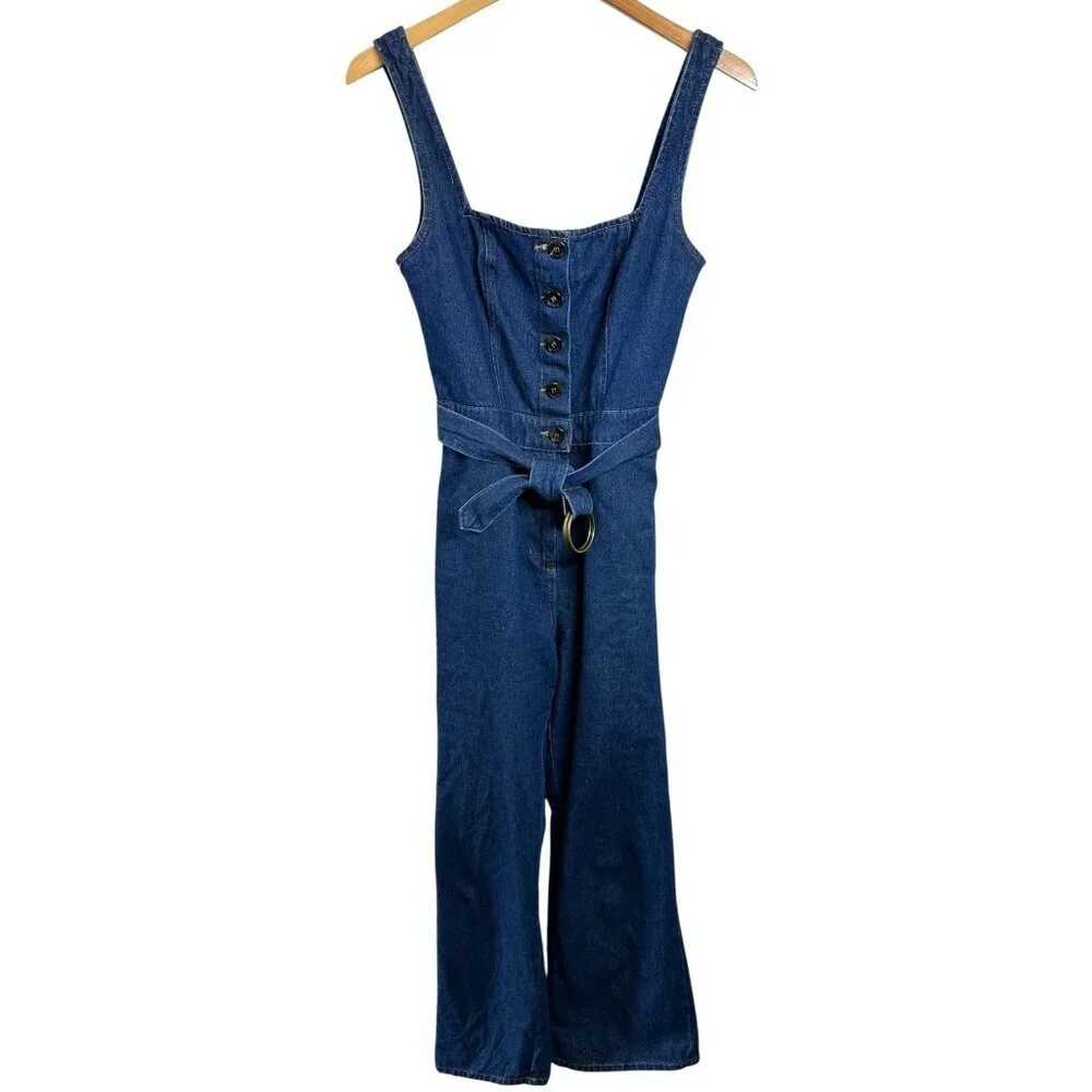 BDG Button Down Belted Denim Jumpsuit Size 2 Urban Outfitters